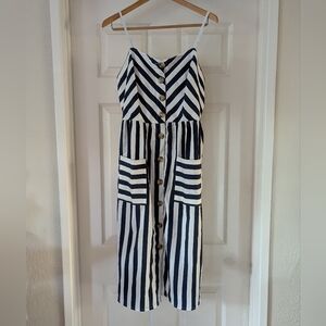 Button Down StyleHouse Striped Navy & White Dress XL W/ Pockets Adjustable Strap
